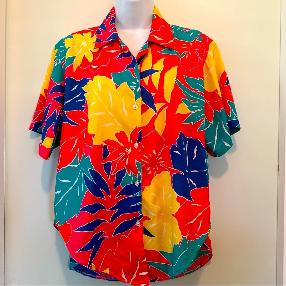 Vintage Lady Manhattan Hawaiian floral print button down top sz 6